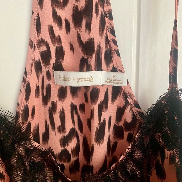 Bishop and Young Fierce Creatures Animal Print Pink Leopard Black Lace Cami Top - Picture 3 of 9